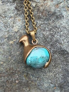 Vintage Kalevala Koru Töyri Bird Bronze ceramic blue 1990s charm necklace